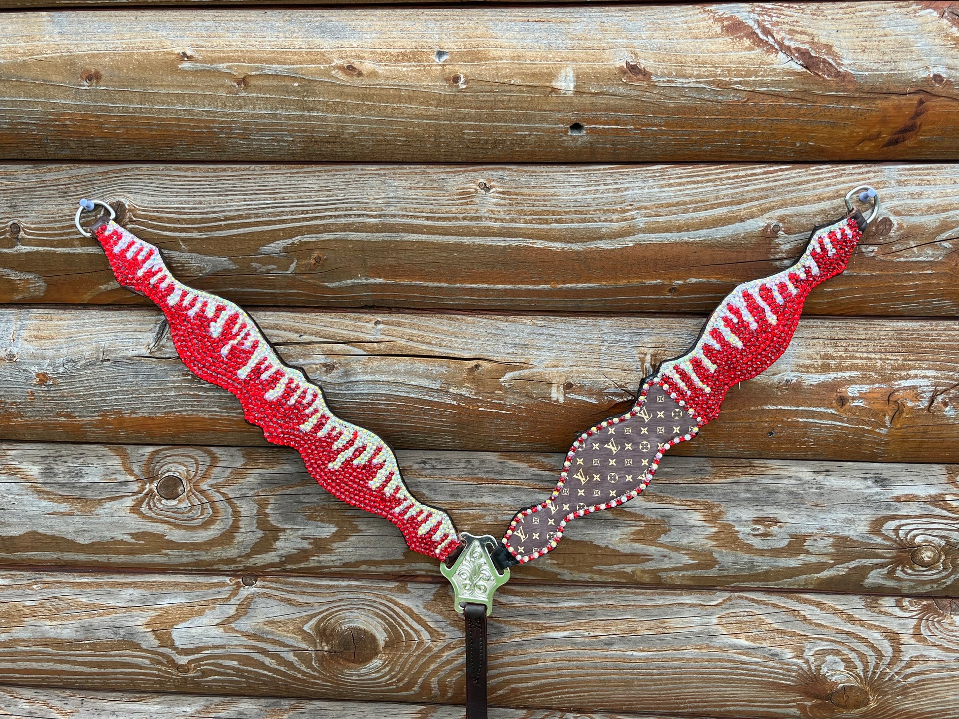 Drippy white and red LV metal centerplate breast collar